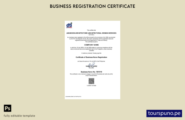 listo para imprimir Plantilla de registro de certificado de nombre comercial de 